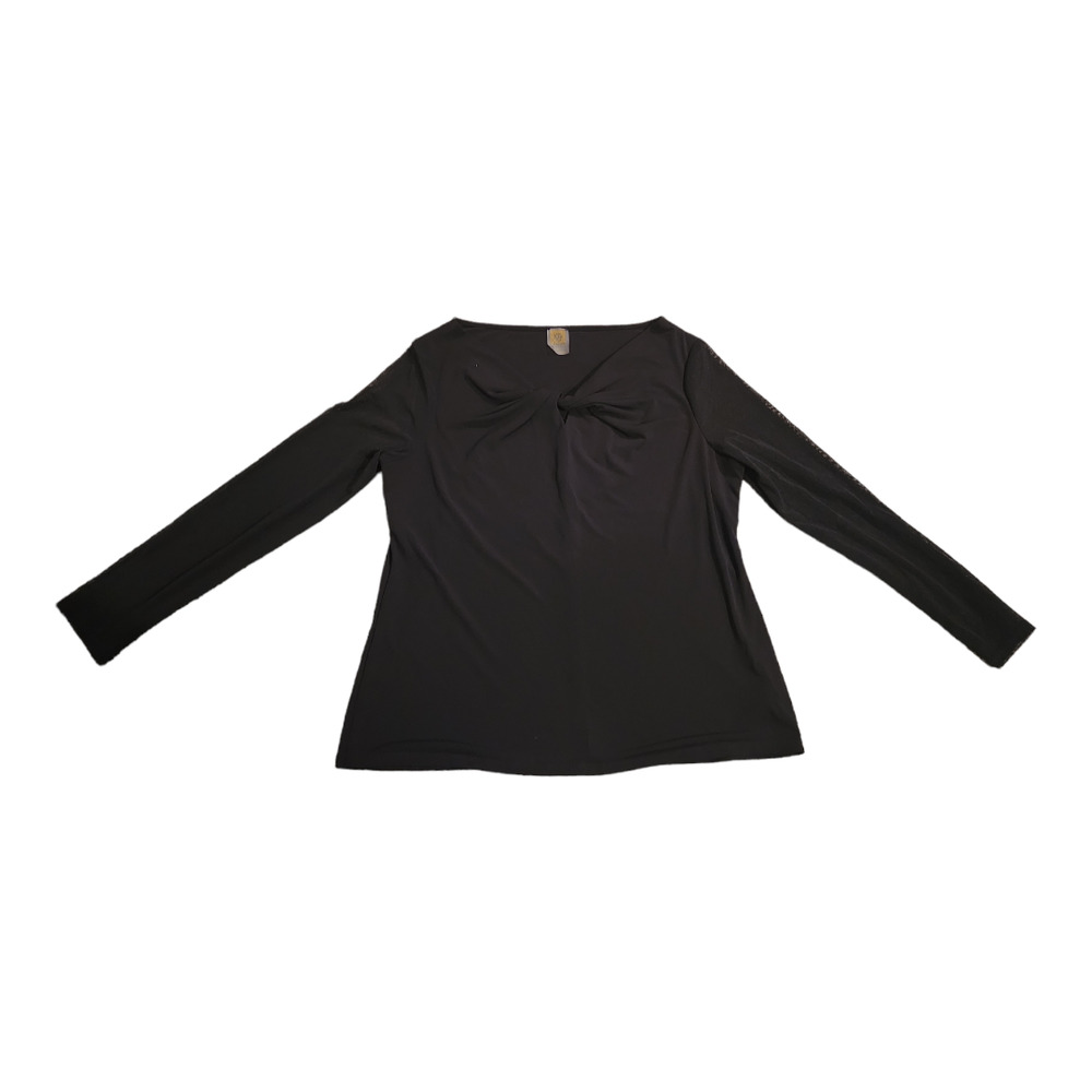 Women's Anne Klein Black Mesh Sleeve Top Size 16